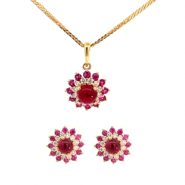 Elegant Floral Ruby Pendant Set
